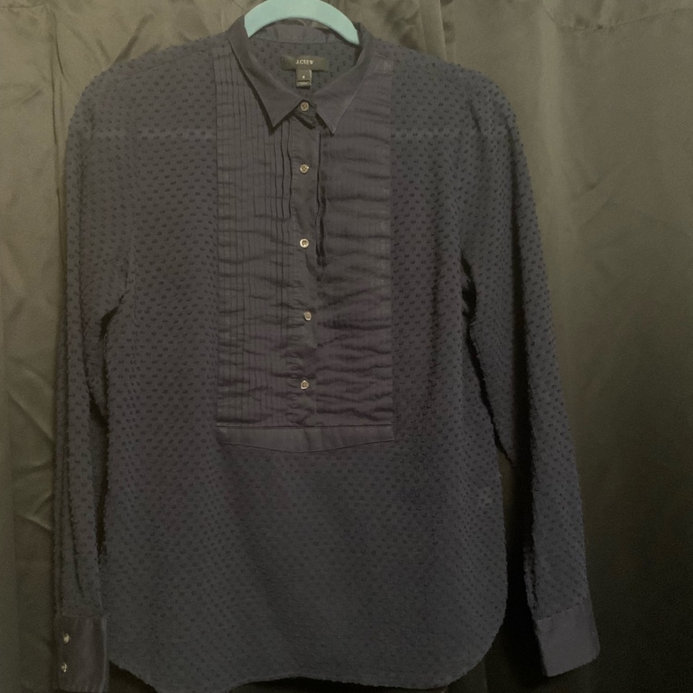 J Crew Navy Blue Tux Front Button Down Blouse Size 6